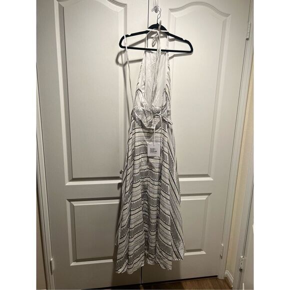 LACE the Label White gold jacquard Midi Halter Dress Vacation size S NWT$590 - Picture 5 of 5